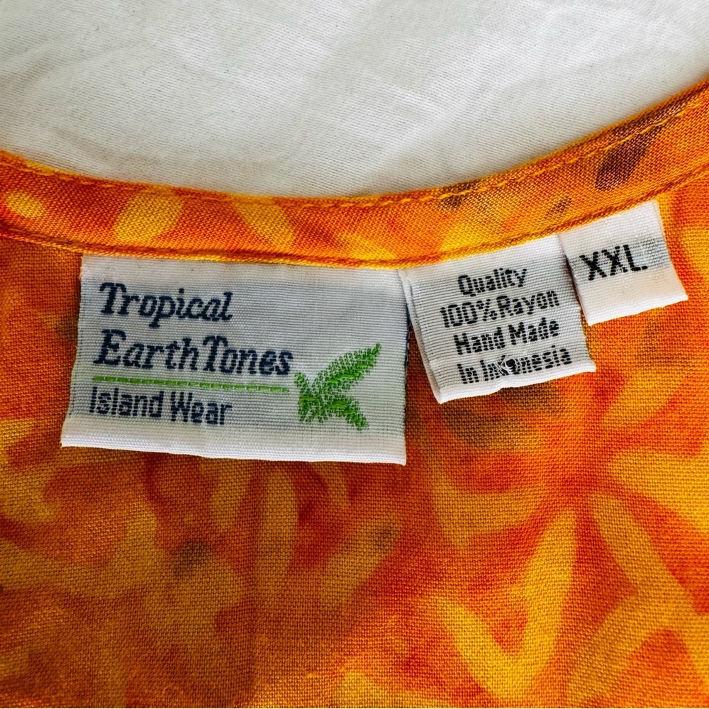 Tropical Earth Tones Island Wear Handmade Batik Midi Sundress Orange Floral - Picture 6 of 8